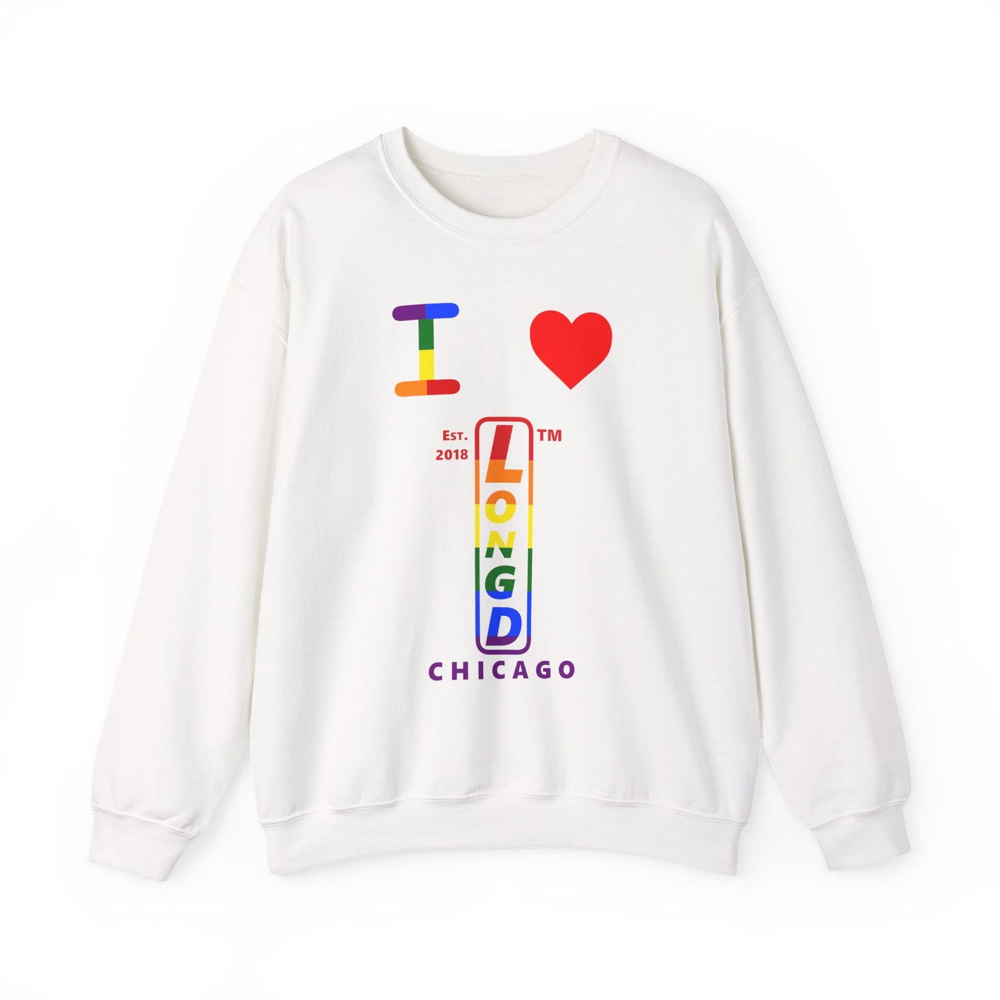 I Luv LongD positive horizontal 6-striped Chicago upright logo crewneck sweatshirt