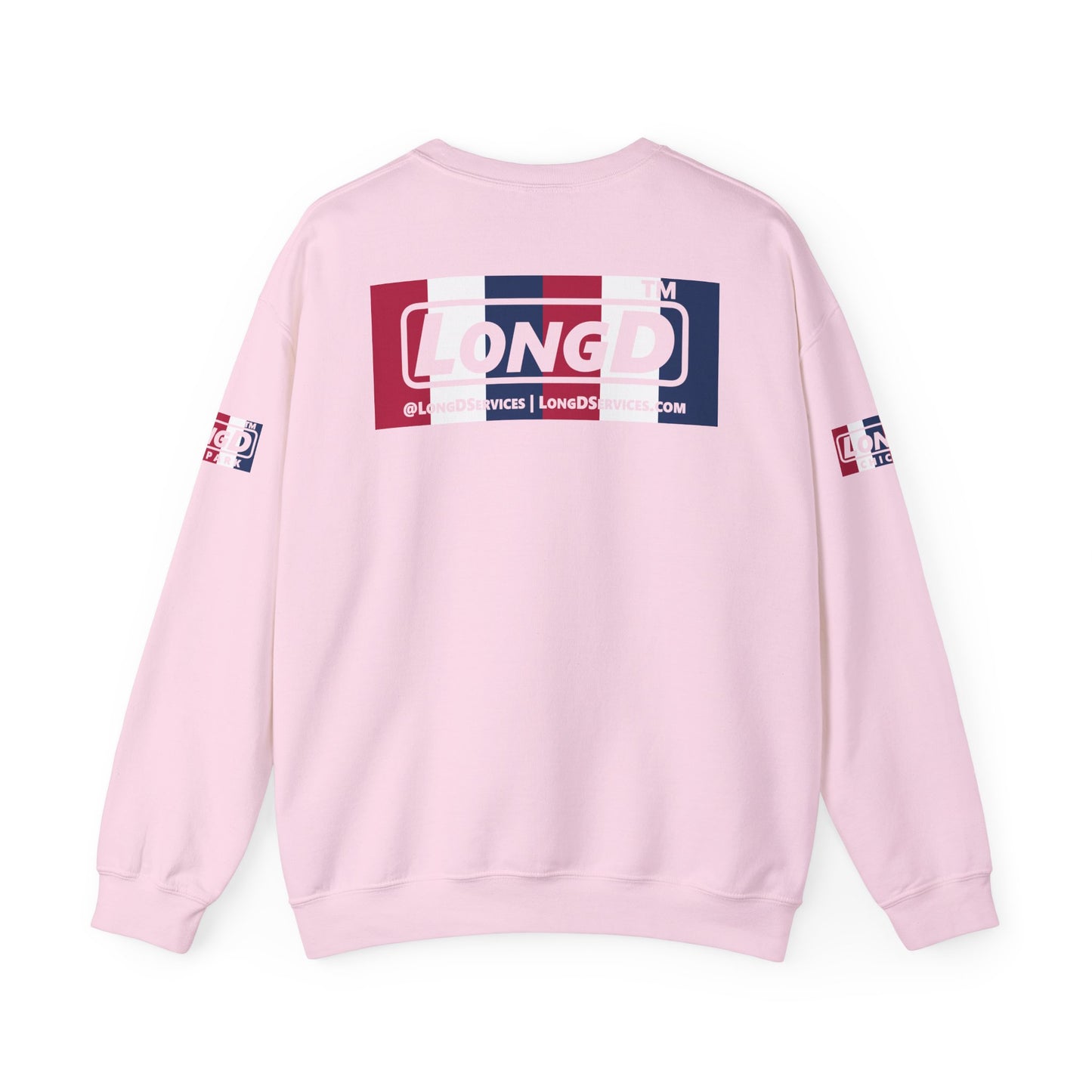 I firecracker LongD positive vertical 6-striped 4-print tag logo crewneck sweatshirt