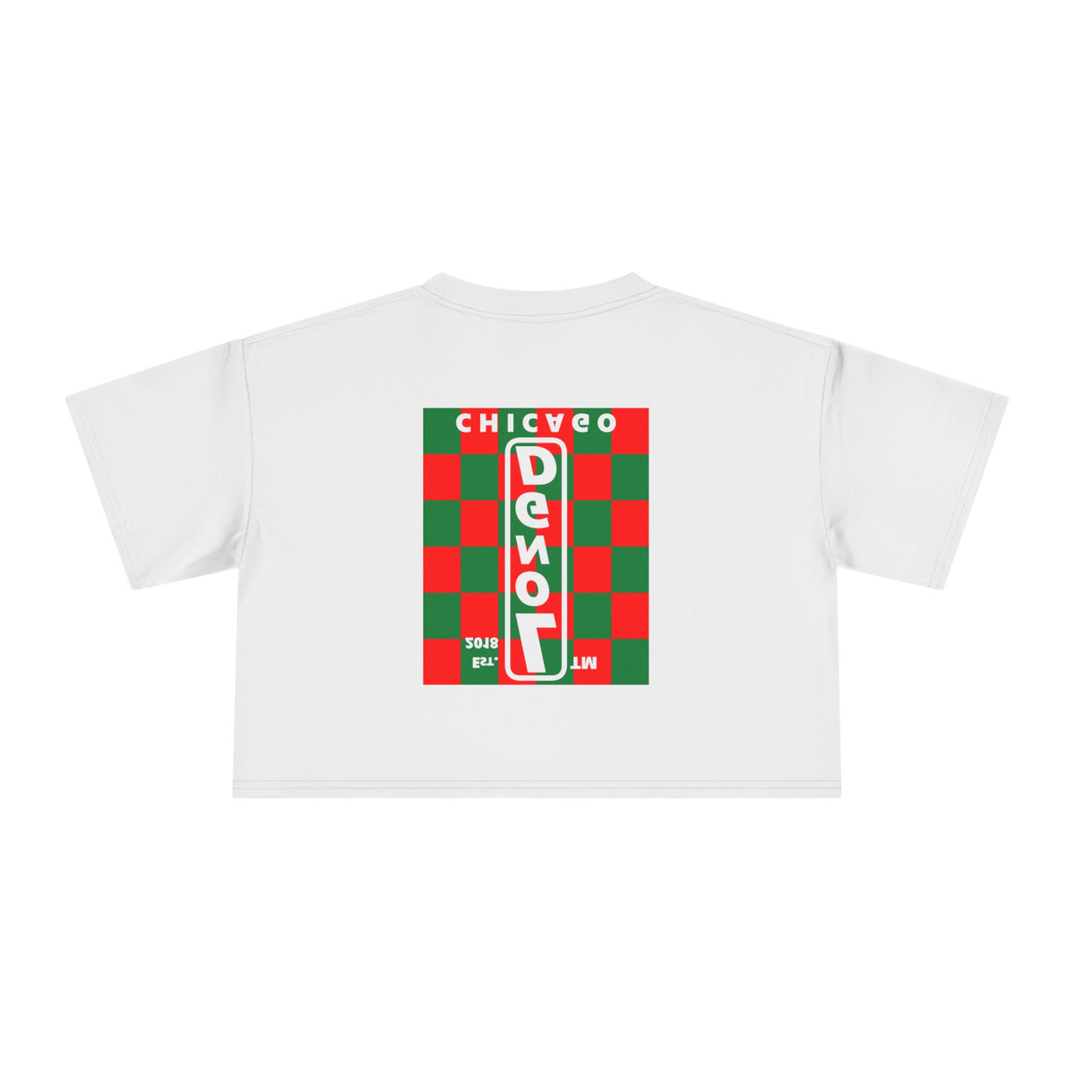 LongD Chicago negative upright checkered front-back logo (Xmas colors) crop tee