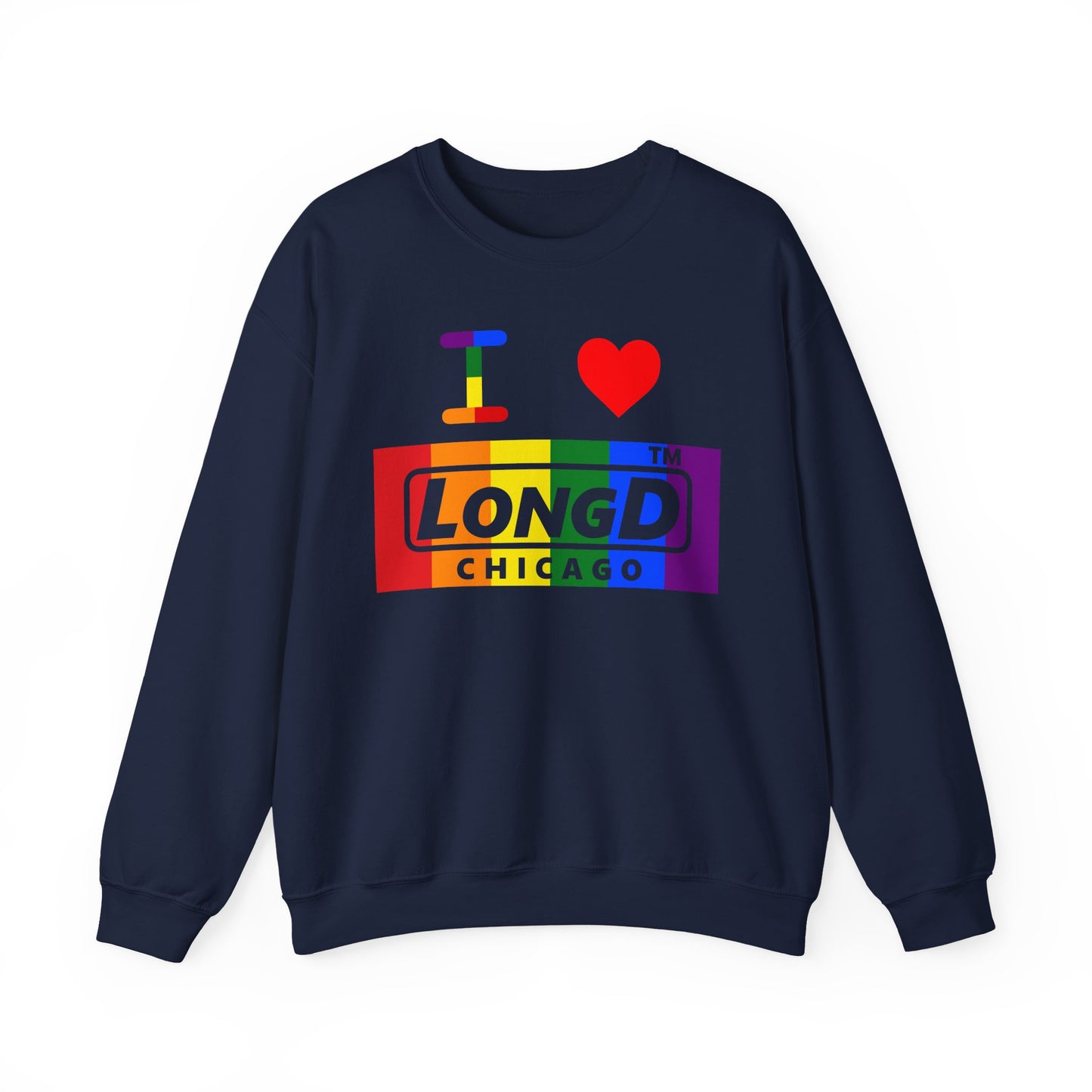 I Luv LongD negative vertical striped Chicago logo crewneck sweatshirt (Pride colors)