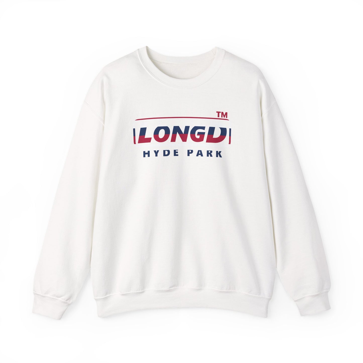 LongD positive horizontal 6-striped Hyde Park logo crewneck sweatshirt (patriotic colors)