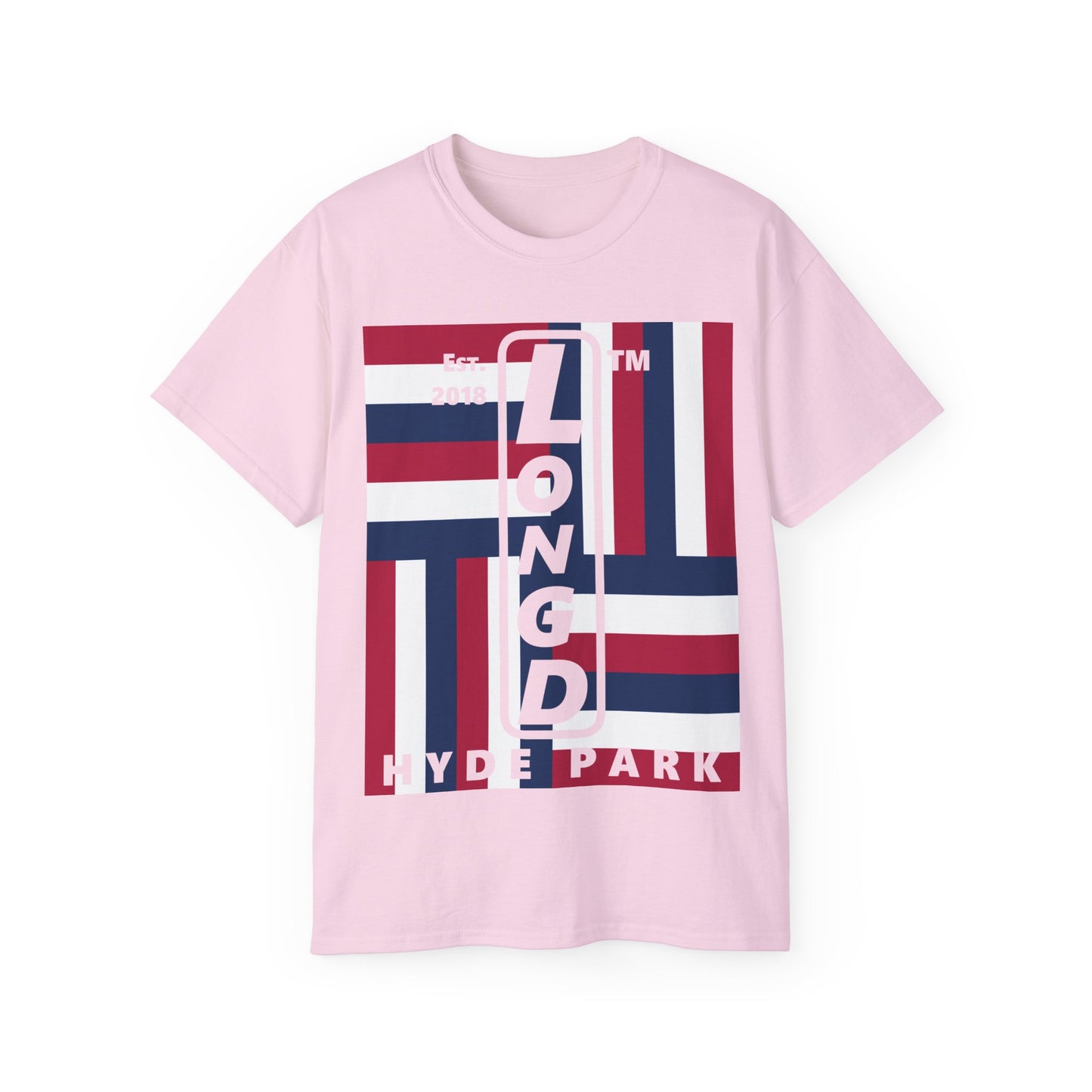 LongD cotton tee negative windmill Hyde Park upright logo (Patriotic colors)