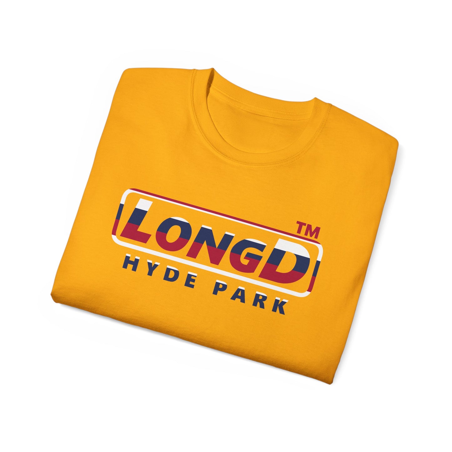 LongD positive horizontal 6-striped Hyde Park logo cotton tee (patriotic colors)