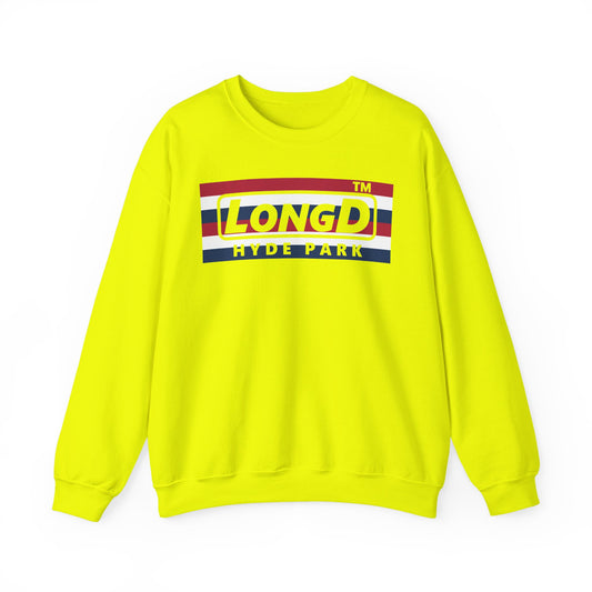 LongD negative horizontal 6-striped Hyde Park logo crewneck sweatshirt (patriotic colors)