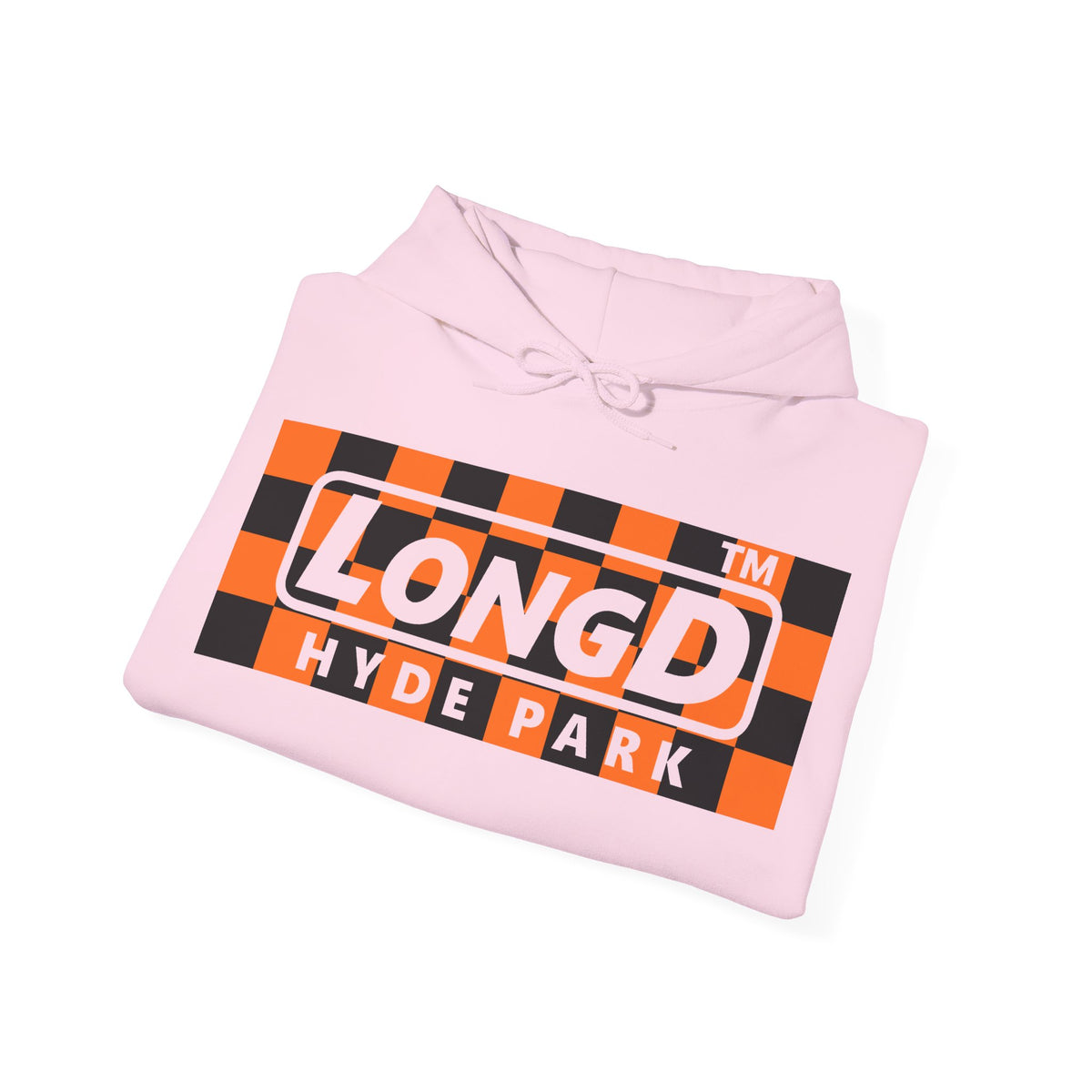 LongD Hyde Park negative checkered logo (Halloween colors) hoodie