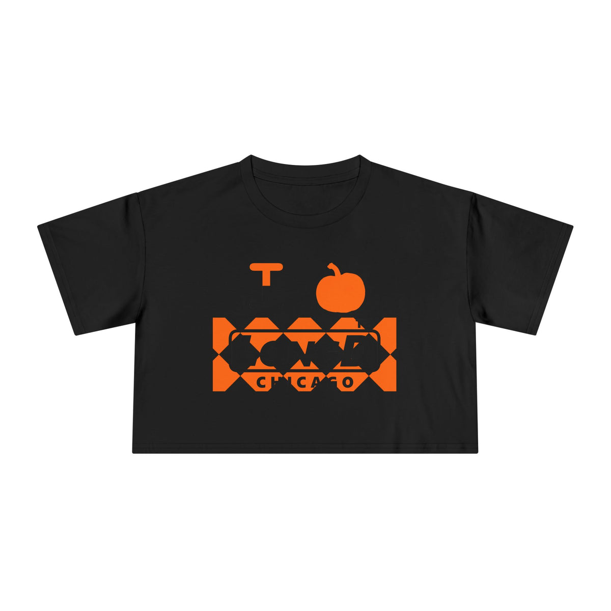 I pumpkin LongD Chicago negative argyle logo crop tee