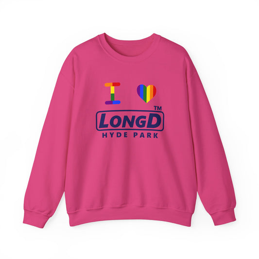 I Luv LongD official basic Hyde Park logo crewneck sweatshirt with Pride heart