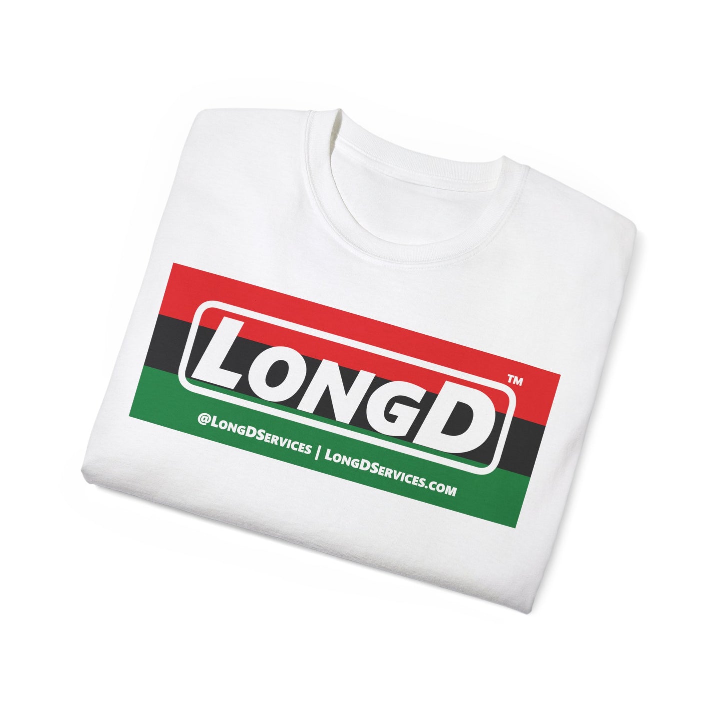 LongD® Logo Cotton Tee Juneteenth negative striped text
