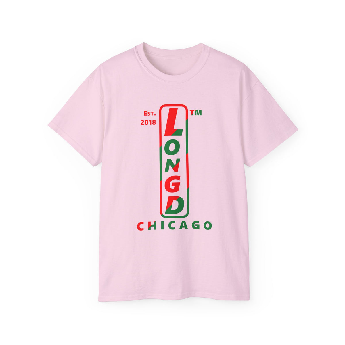 LongD Chicago positive upright pixel-weighted 4-striped logo (Xmas colors) cotton tee