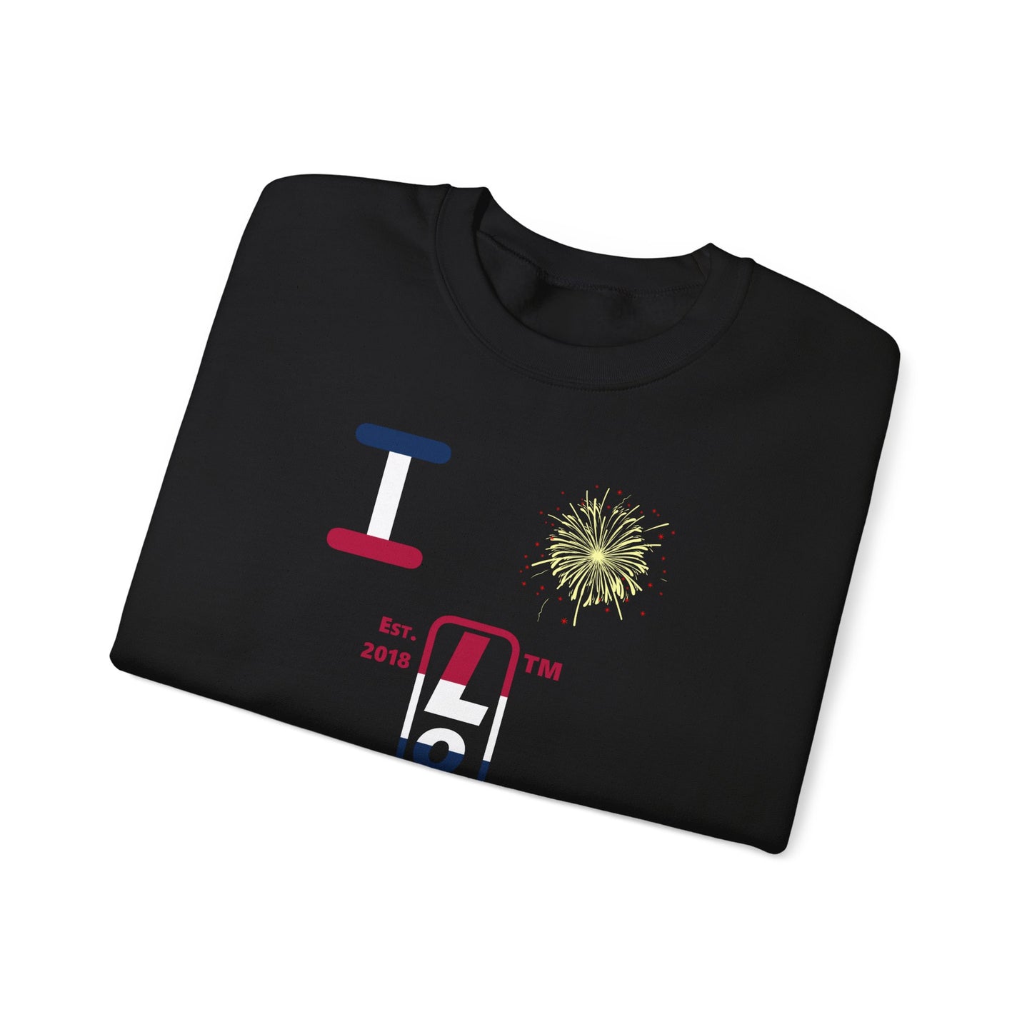 I Burst LongD positive horizontal 6-striped Hyde Park upright 4-print logo crewneck sweatshirt