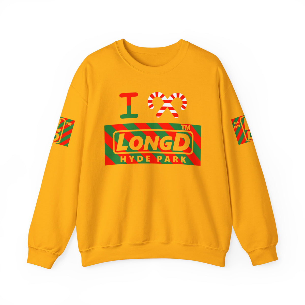 I candy cane LongD Hyde Park negative 12-striped 4-print logo crewneck sweatshirt