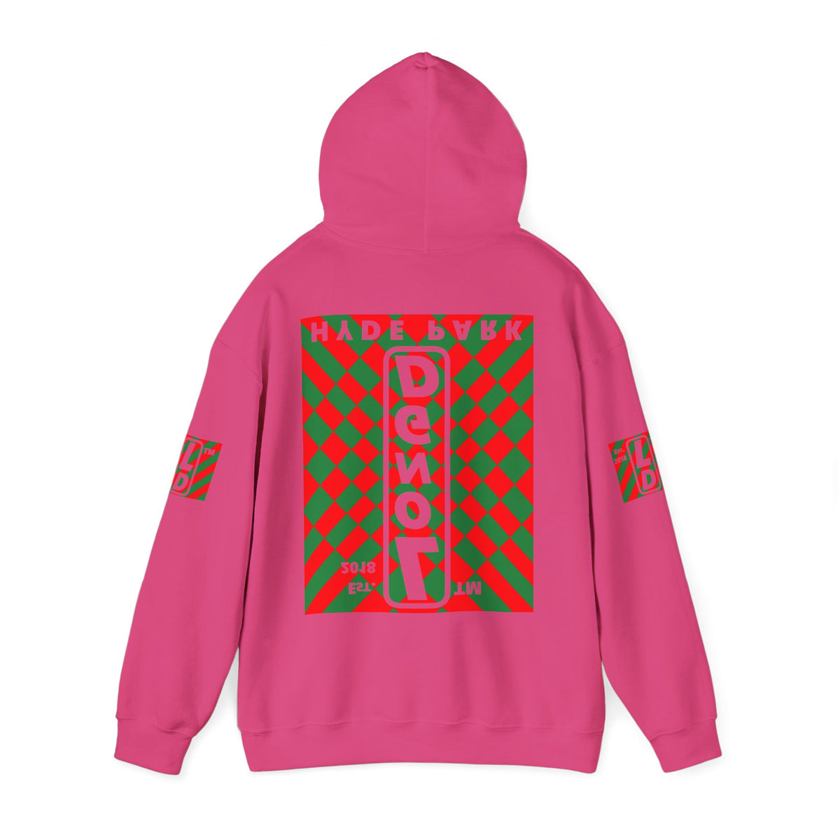 LongD Hyde Park negative upright stylized argyle 4-print logo (Xmas colors) hoodie