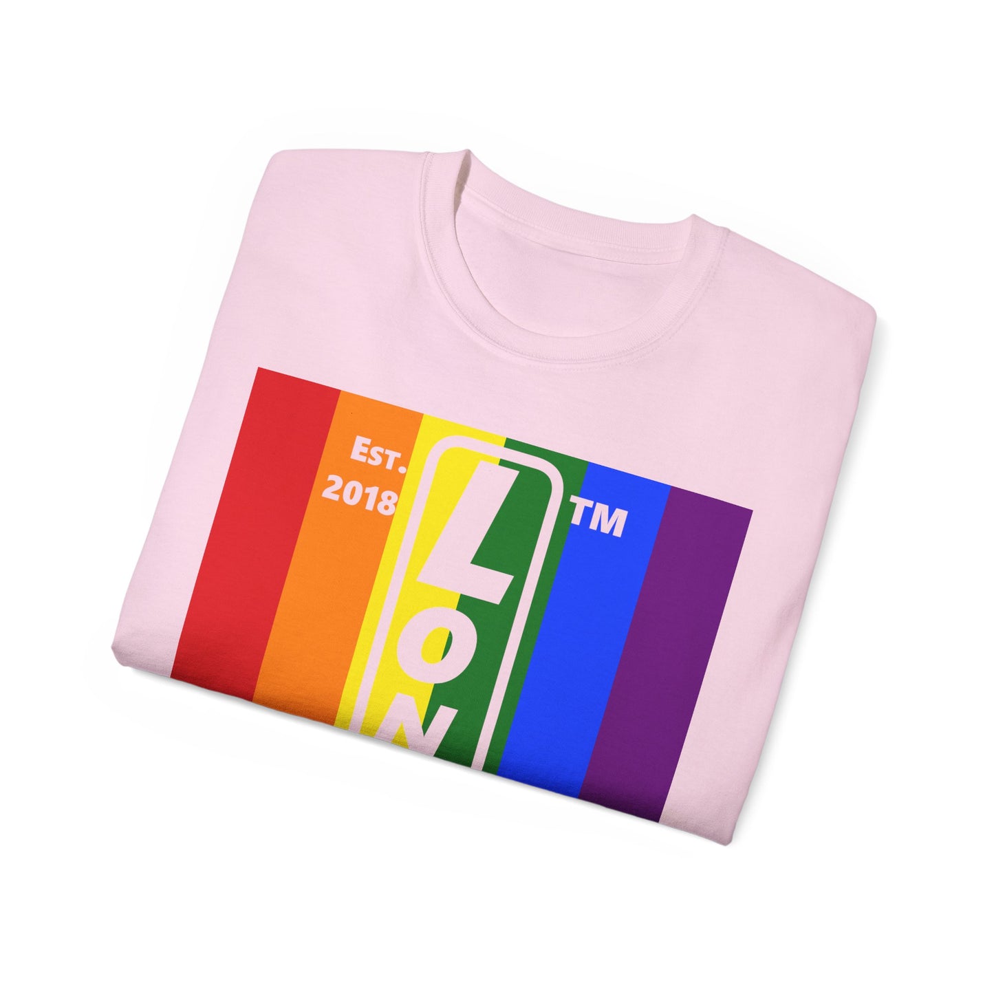 LongD Cotton Tee negative vertical striped Chicago upright logo (Pride colors)