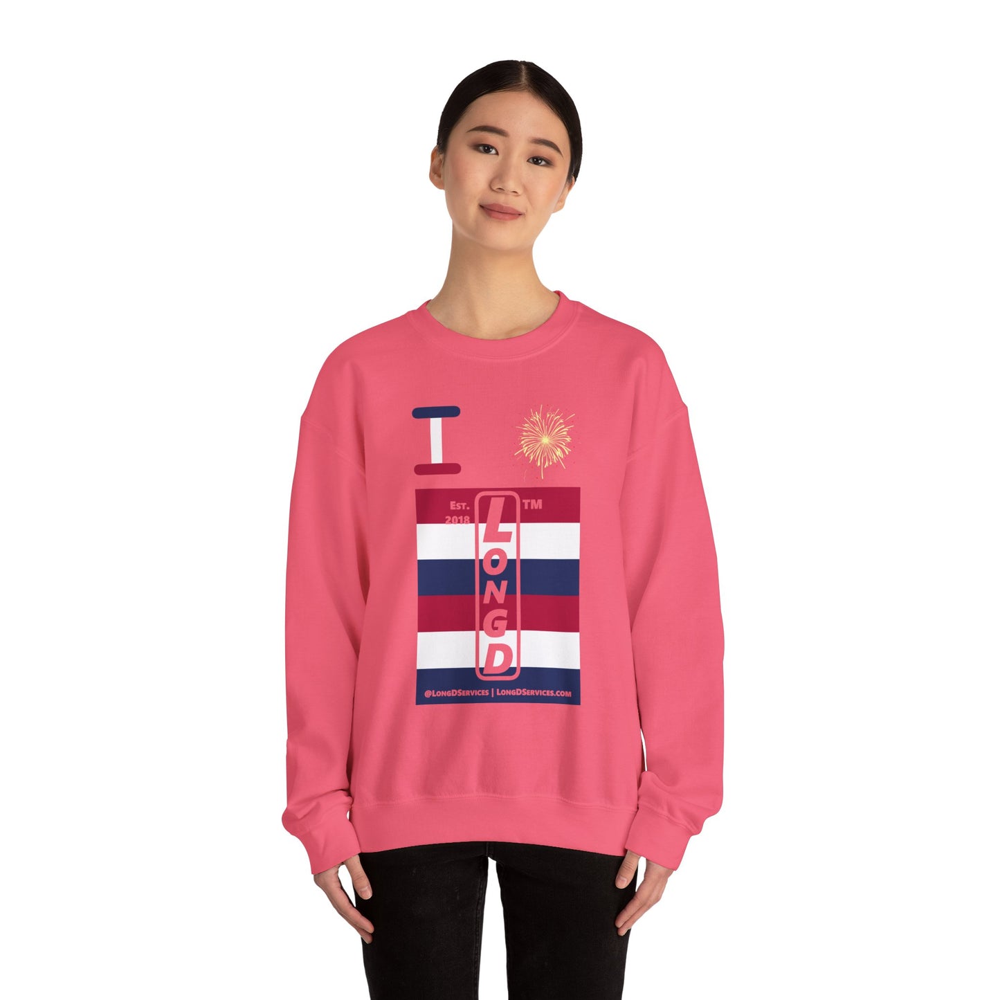 I Burst LongD negative horizontal 6-striped tag-domain upright logo crewneck sweatshirt