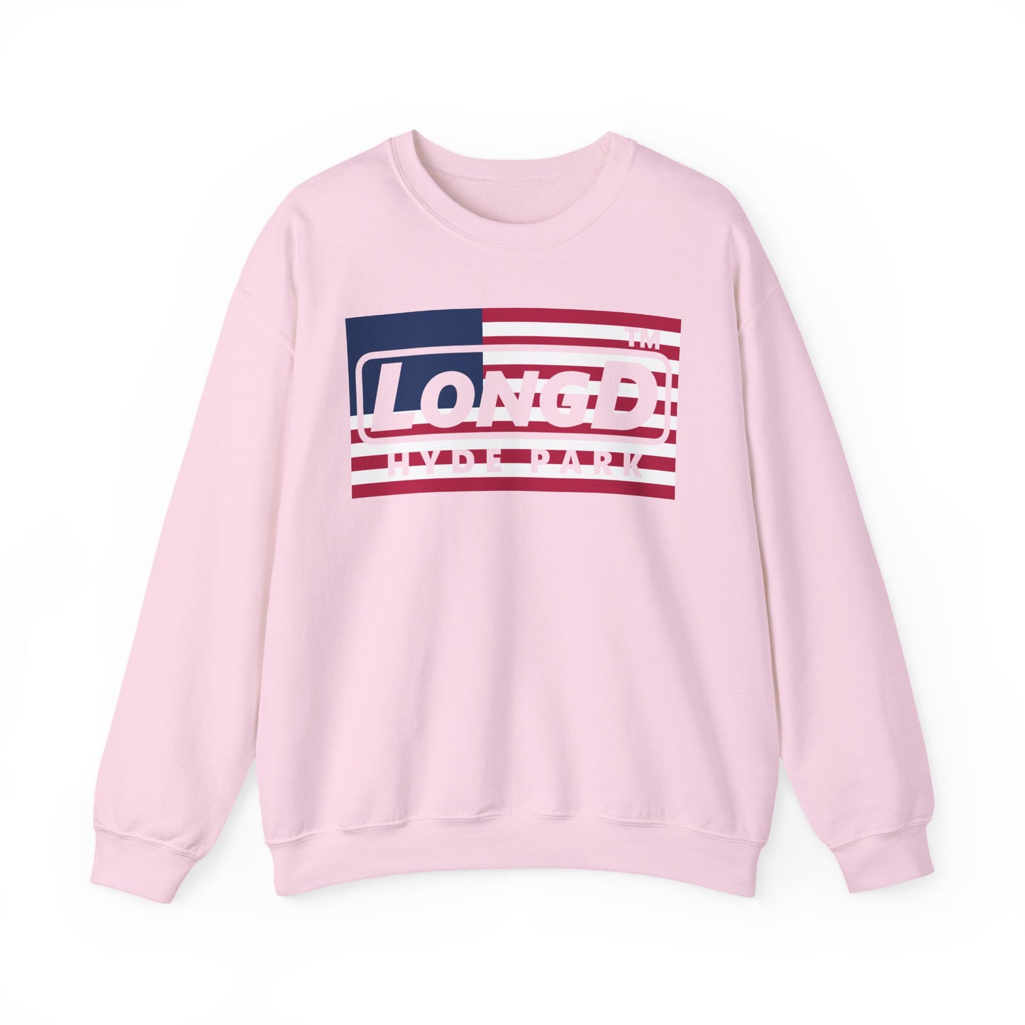 LongD negative flag front-back Hyde Park logo crewneck sweatshirt (patriotic colors)