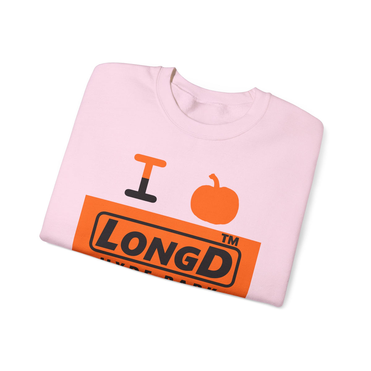 I pumpkin LongD Hyde Park logo positive black on negative orange crewneck sweatshirt