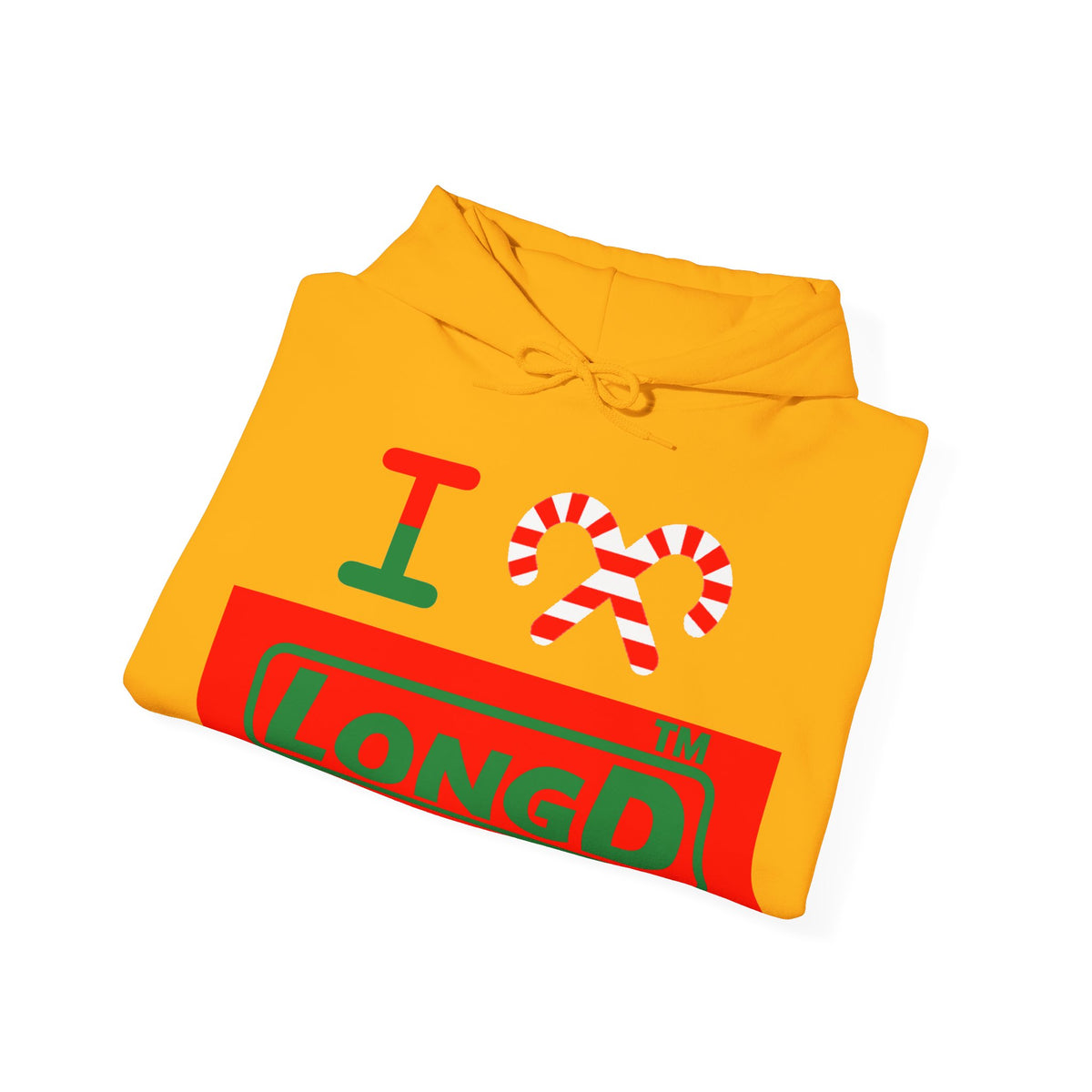 I candy cane LongD Hyde Park logo positive green on negative red hoodie
