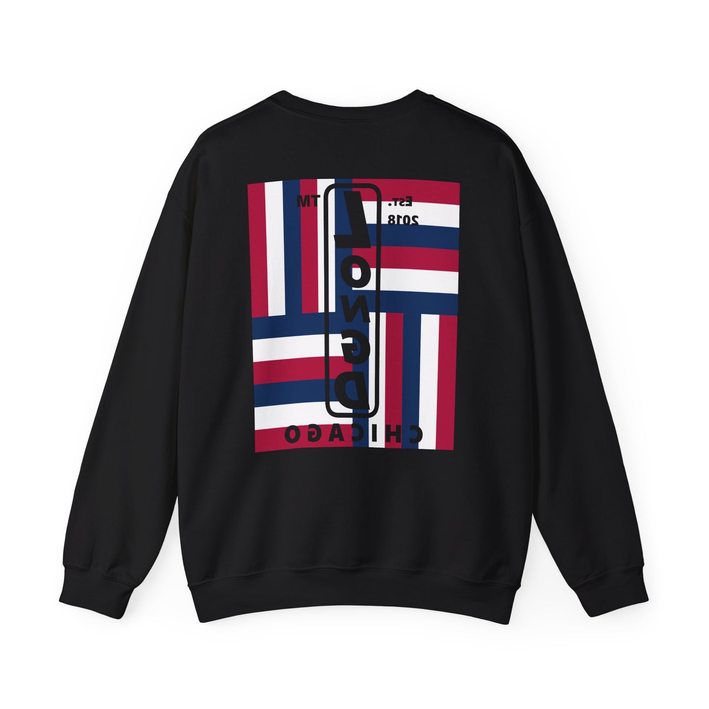 I Burst LongD negative windmill Chicago upright front-back logo crewneck sweatshirt
