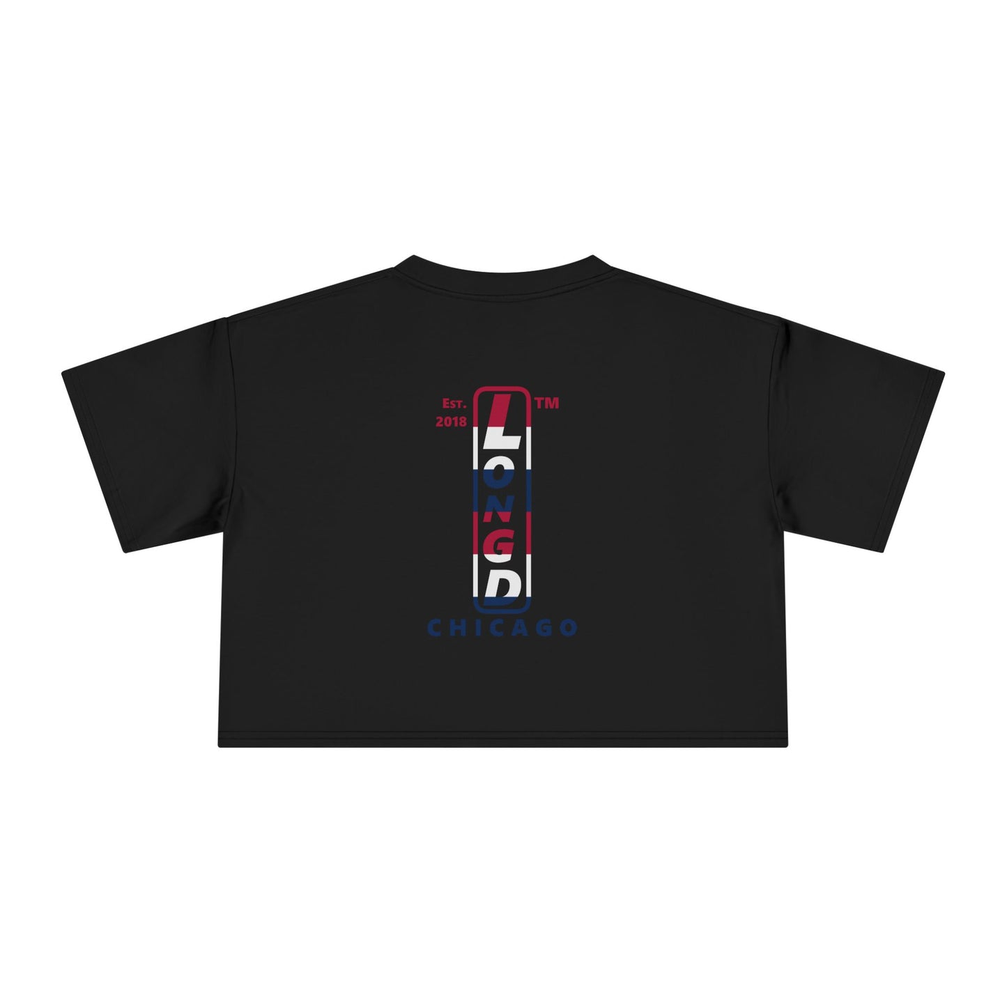 Positive horizontal 6-striped single-breasted upright front-back Chicago logo crop tee (Patriotic colors)