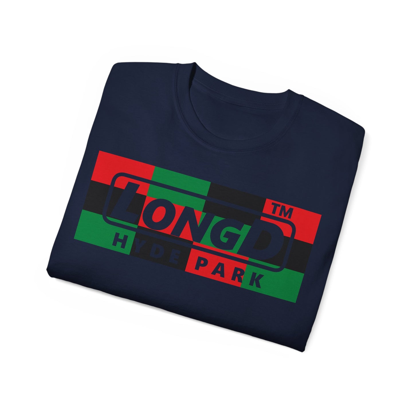 LongD negative 3x4 Hyde Park logo cotton tee (Juneteenth colors)