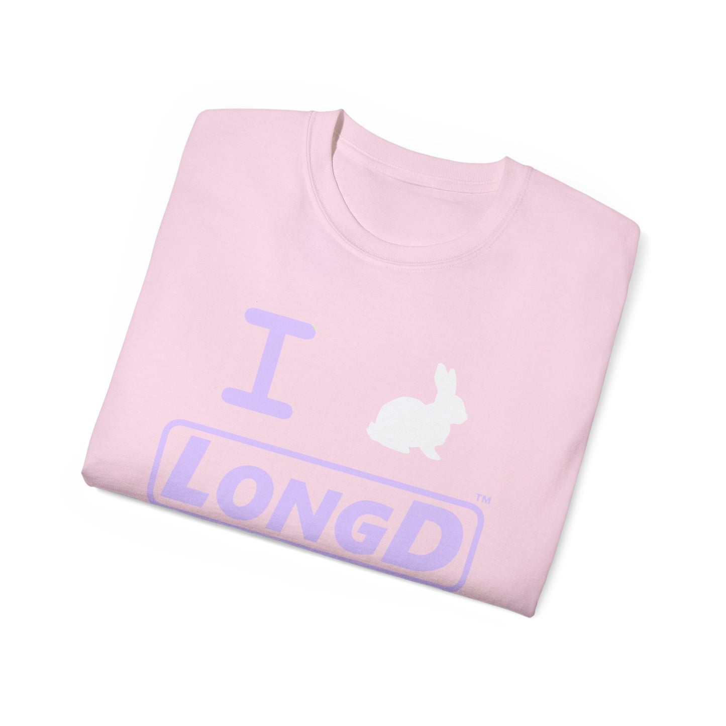 I Bunny LongD® Logo Cotton Tee Easter pastel purple text (white Easter Bunny)