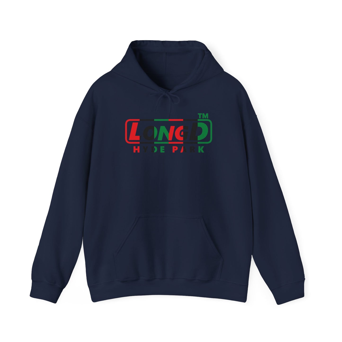 LongD® positive vertical 6-striped Hyde Park logo Hoodie (Juneteenth colors)