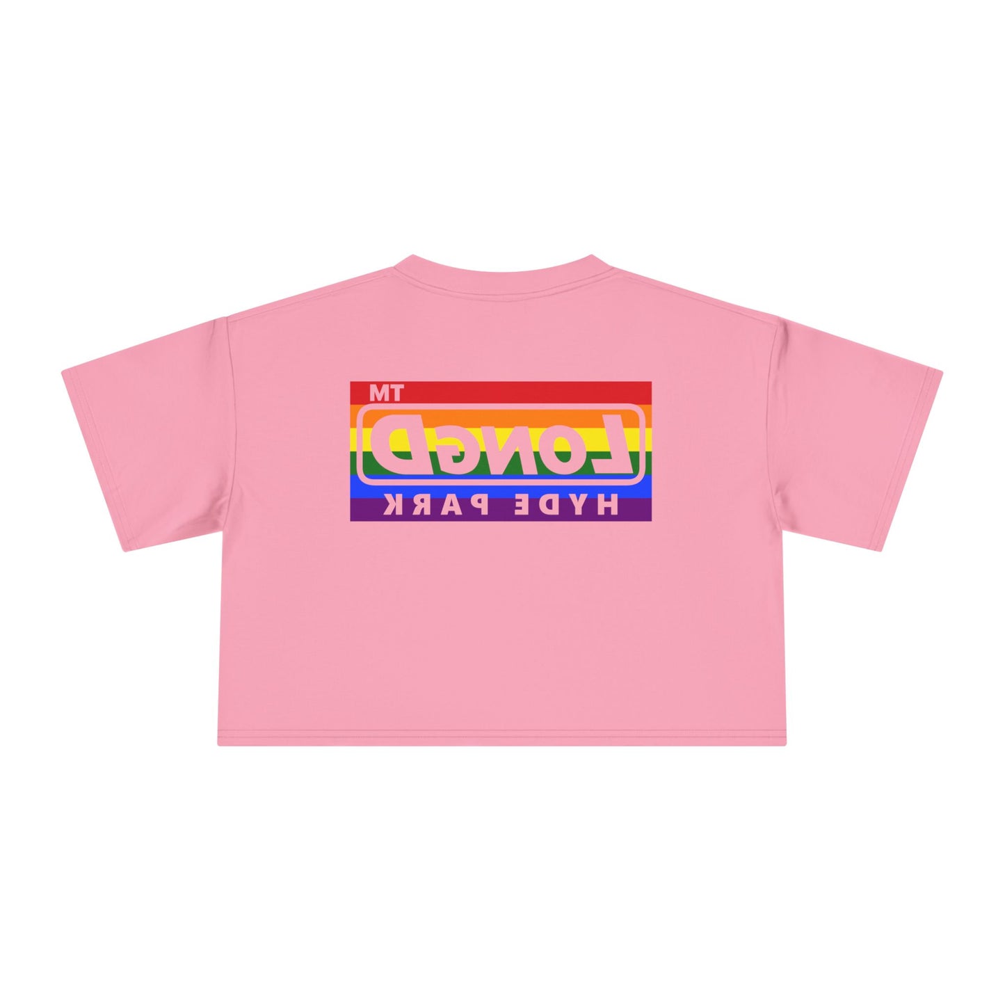 I Luv LongD negative horizontal 6-striped single-breasted Hyde Park logo reverse front-back crop tee (Pride colors)