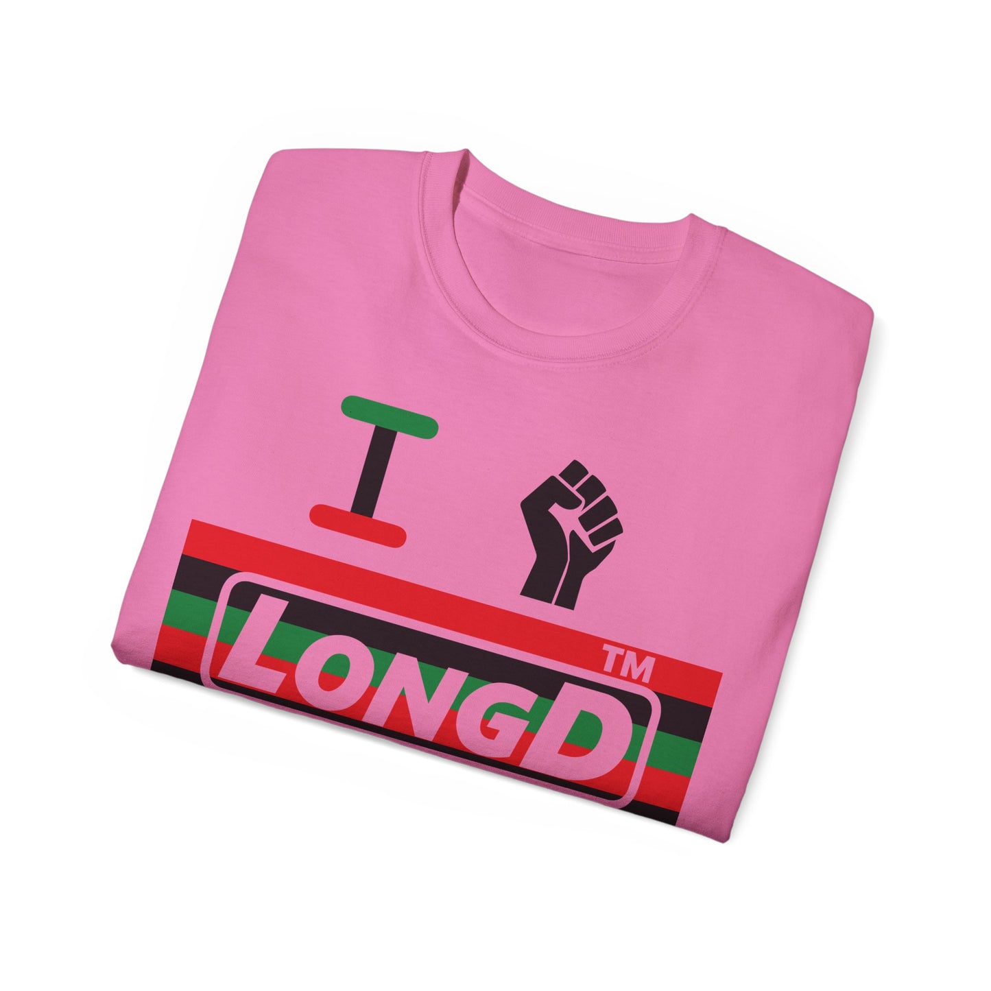 I fist LongD negative horizontal 6-striped tag-domain logo cotton tee