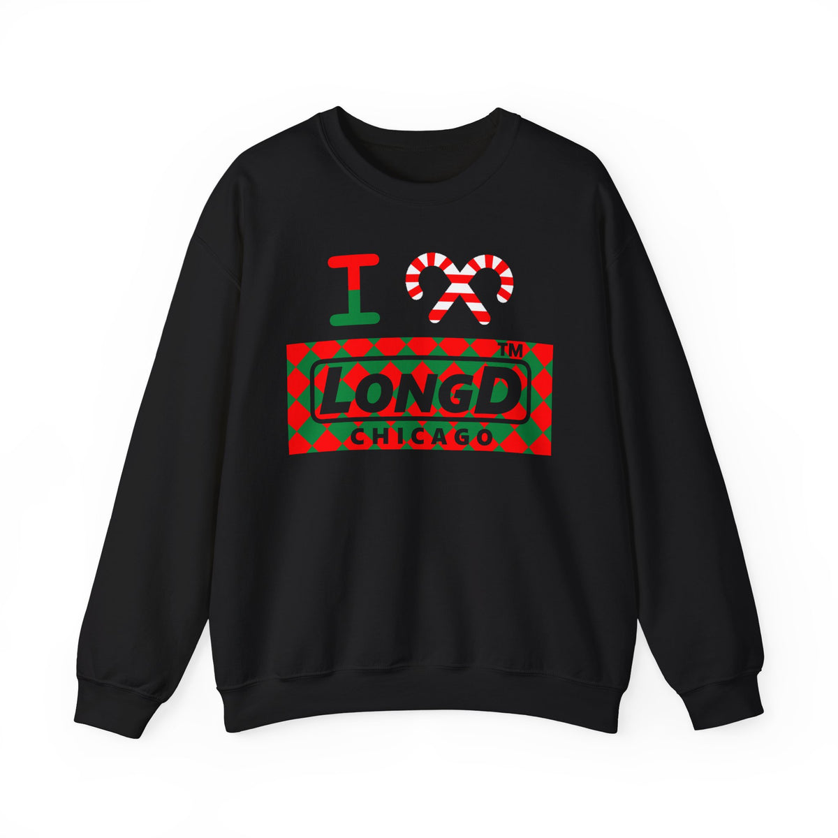 I candy cane LongD Chicago negative argyle logo crewneck sweatshirt