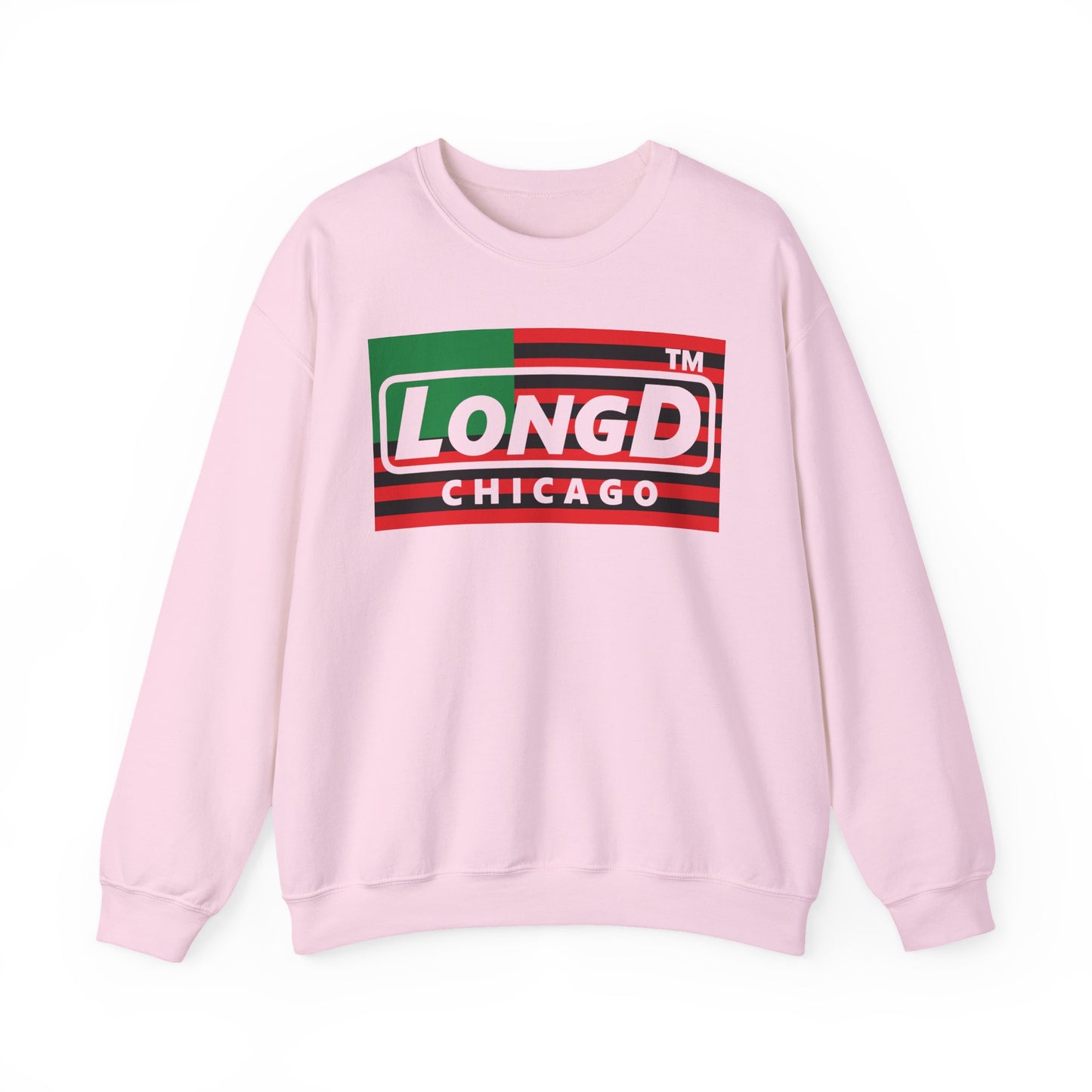 LongD negative flag front-back Chicago logo crewneck sweatshirt (Juneteenth colors)
