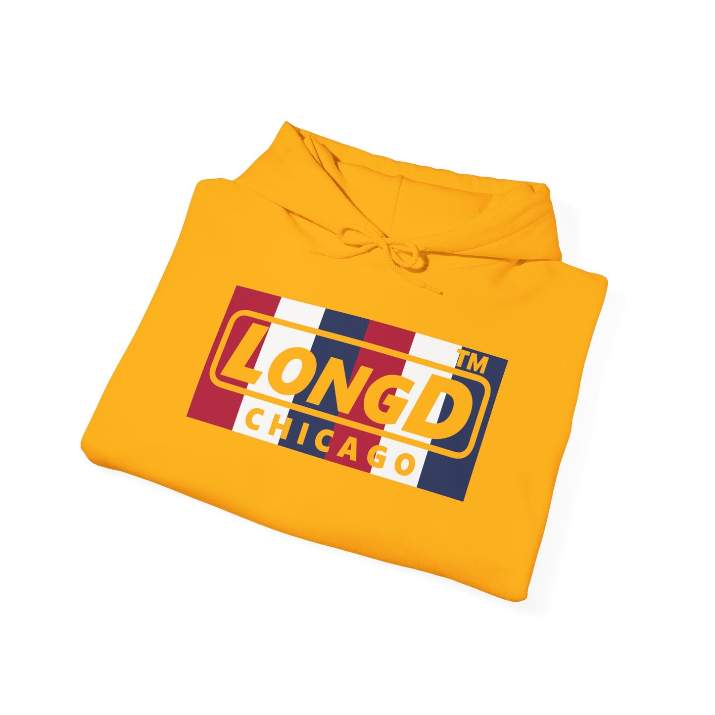 LongD® negative vertical 6-striped Chicago logo hoodie (patriotic colors)