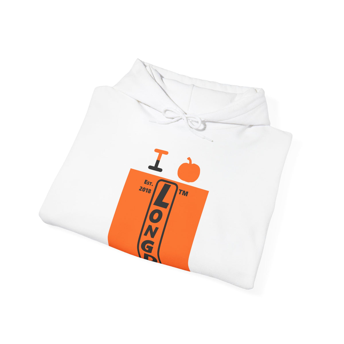 I pumpkin LongD Hyde Park upright logo positive black on negative orange hoodie