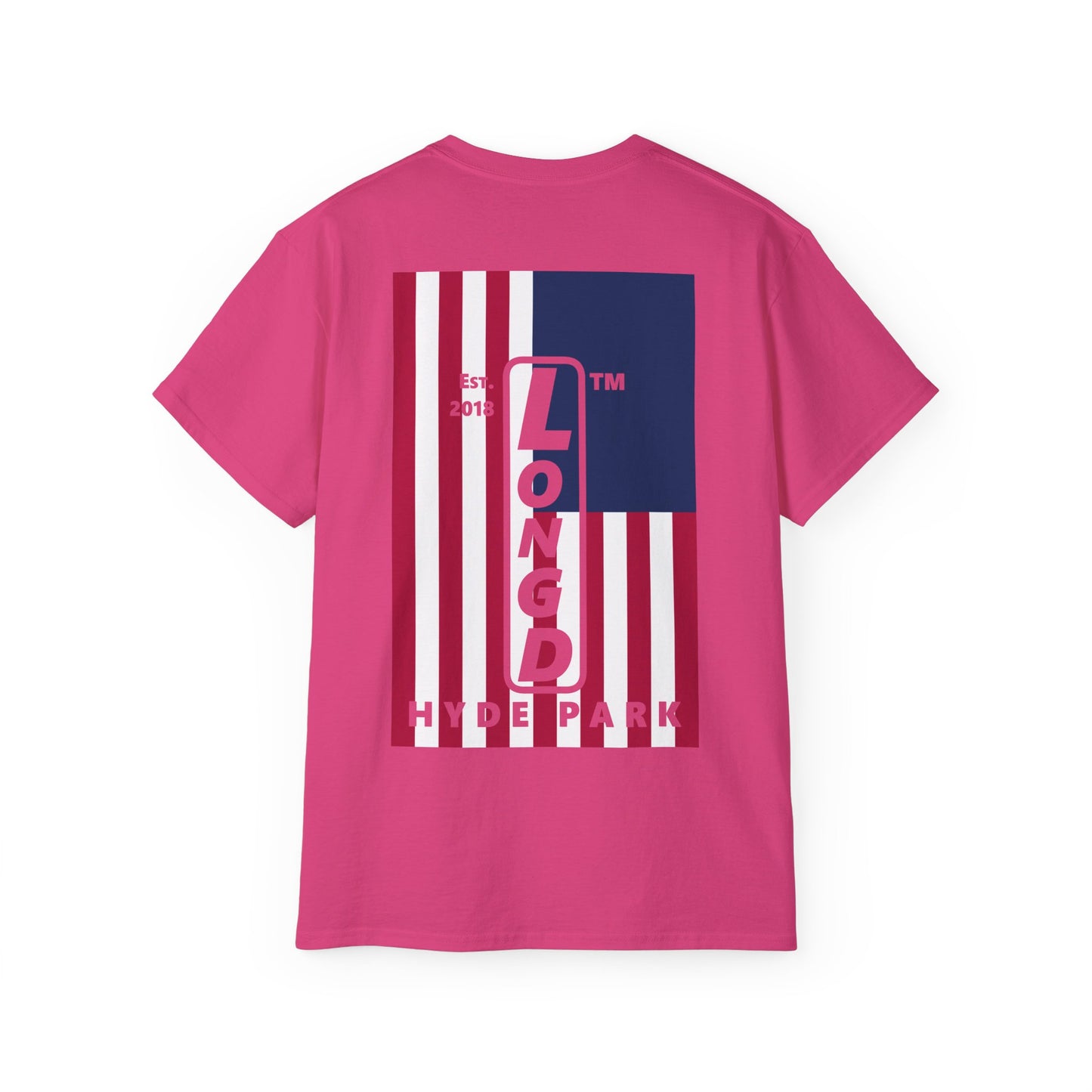 I Burst LongD cotton tee negative cropped flag single-breasted front-back Hyde Park upright logo (Patriotic colors)