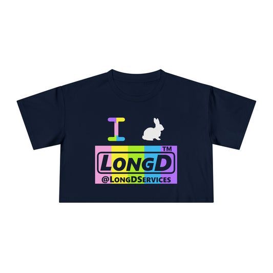 I Bunny LongD negative vertical striped Tag Logo Crop Tee