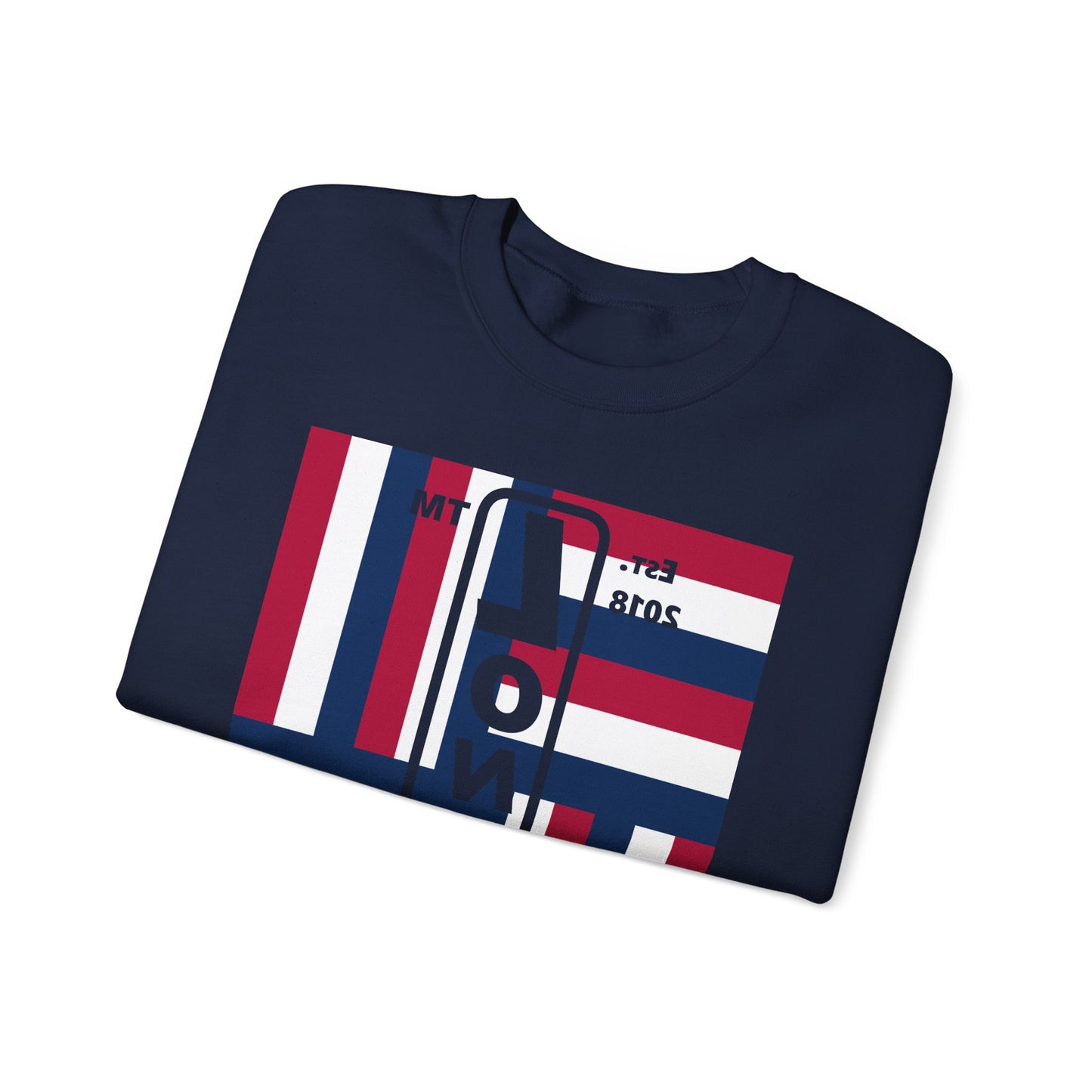 LongD negative rotated windmill Hyde Park front-back upright logo crewneck sweatshirt (patriotic colors)