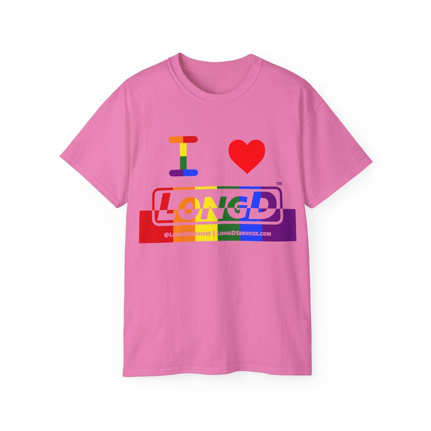 I Luv LongD® Logo Cotton Tee Pride rainbow positive top negative bottom text