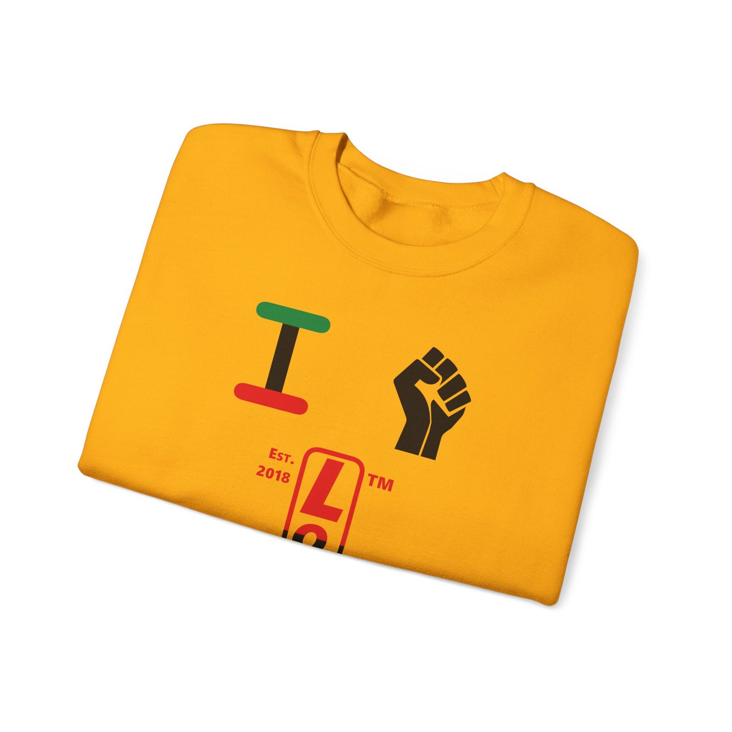 I Fist LongD positive horizontal 3-striped tag upright 4-print logo crewneck sweatshirt