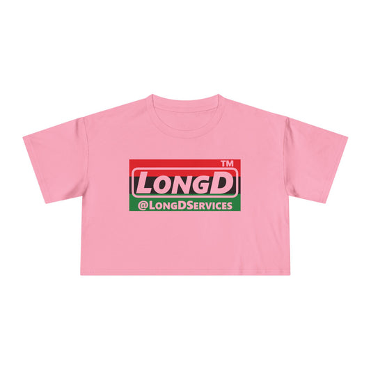 LongD negative horizontal 3-striped tag logo crop tee (Juneteenth colors)