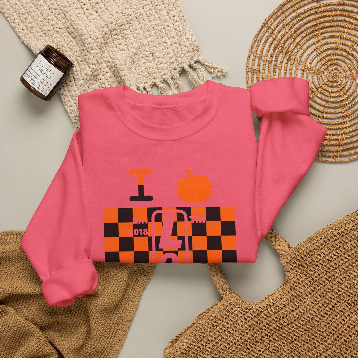 I pumpkin LongD Tag negative upright checkered logo crewneck sweatshirt