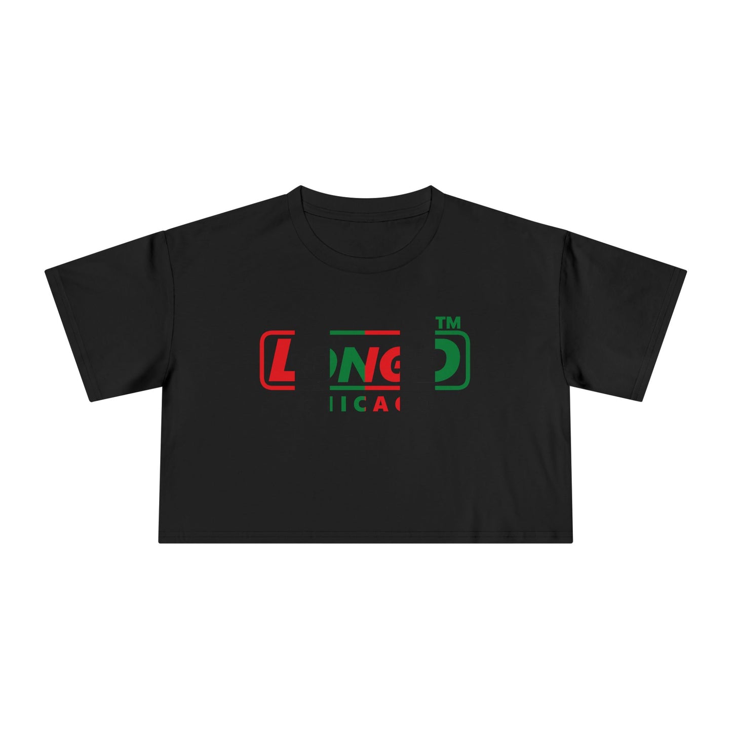 LongD positive vertical 6-striped Chicago logo crop tee (Juneteenth colors)