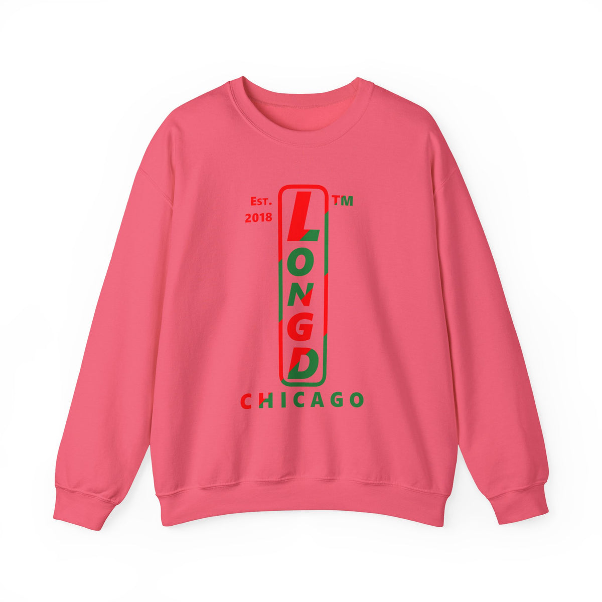 LongD Chicago positive upright pixel-weighted 4-striped logo (Xmas colors) crewneck sweatshirt