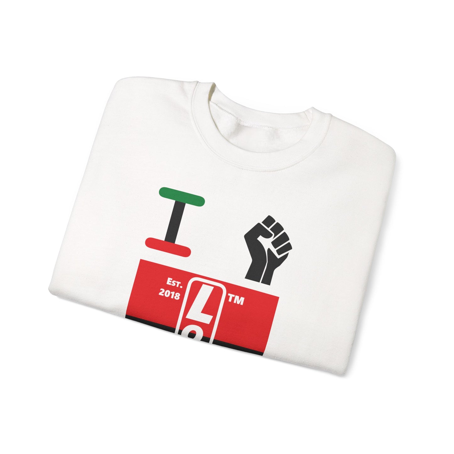 I Fist LongD negative horizontal 3-striped Hyde Park upright logo crewneck sweatshirt
