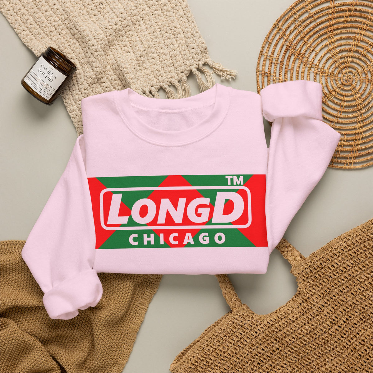 LongD Chicago negative big argyle logo (Xmas colors) crewneck sweatshirt