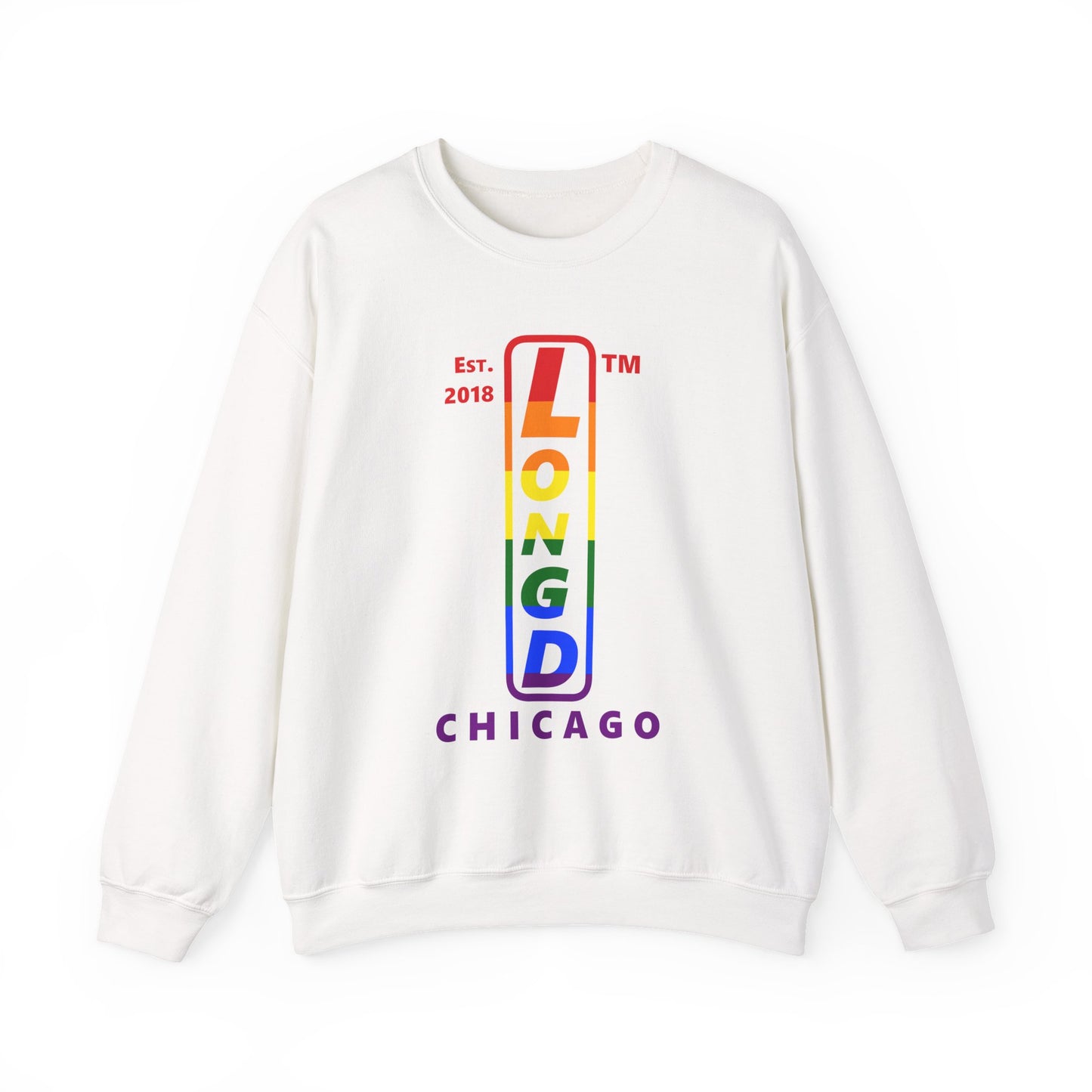 LongD positive horizontal 6-striped Chicago upright logo crewneck sweatshirt (Pride colors)