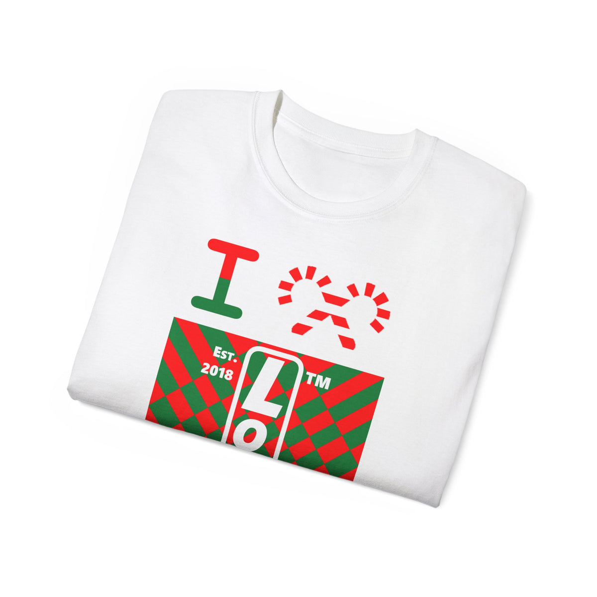 I candy cane LongD Tag negative upright stylized argyle logo cotton tee