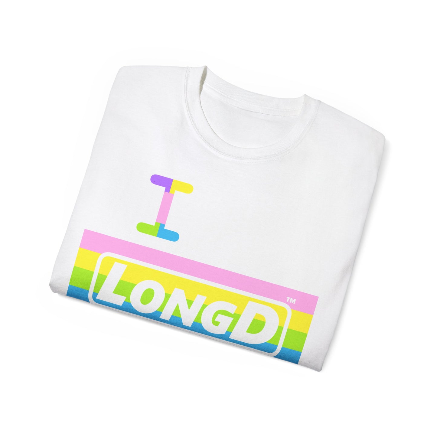 I Bunny LongD® negative horizontal striped Tag-domain Logo Cotton Tee
