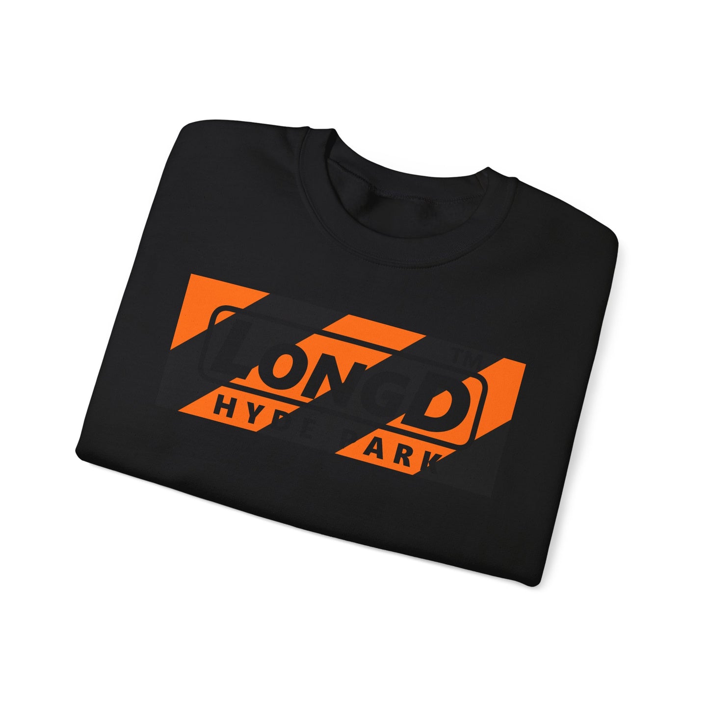 LongD Hyde Park negative diagonal 6-striped front-back logo (Halloween colors) crewneck sweatshirt