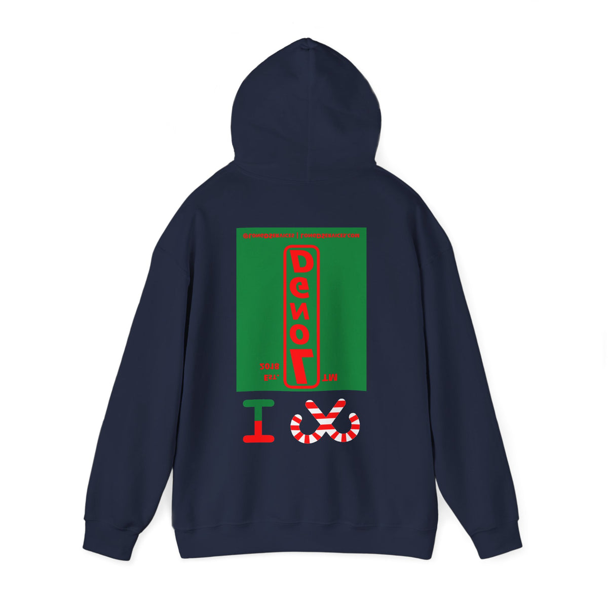 I candy cane LongD Tag-domain upright front-back logo positive red on negative green hoodie