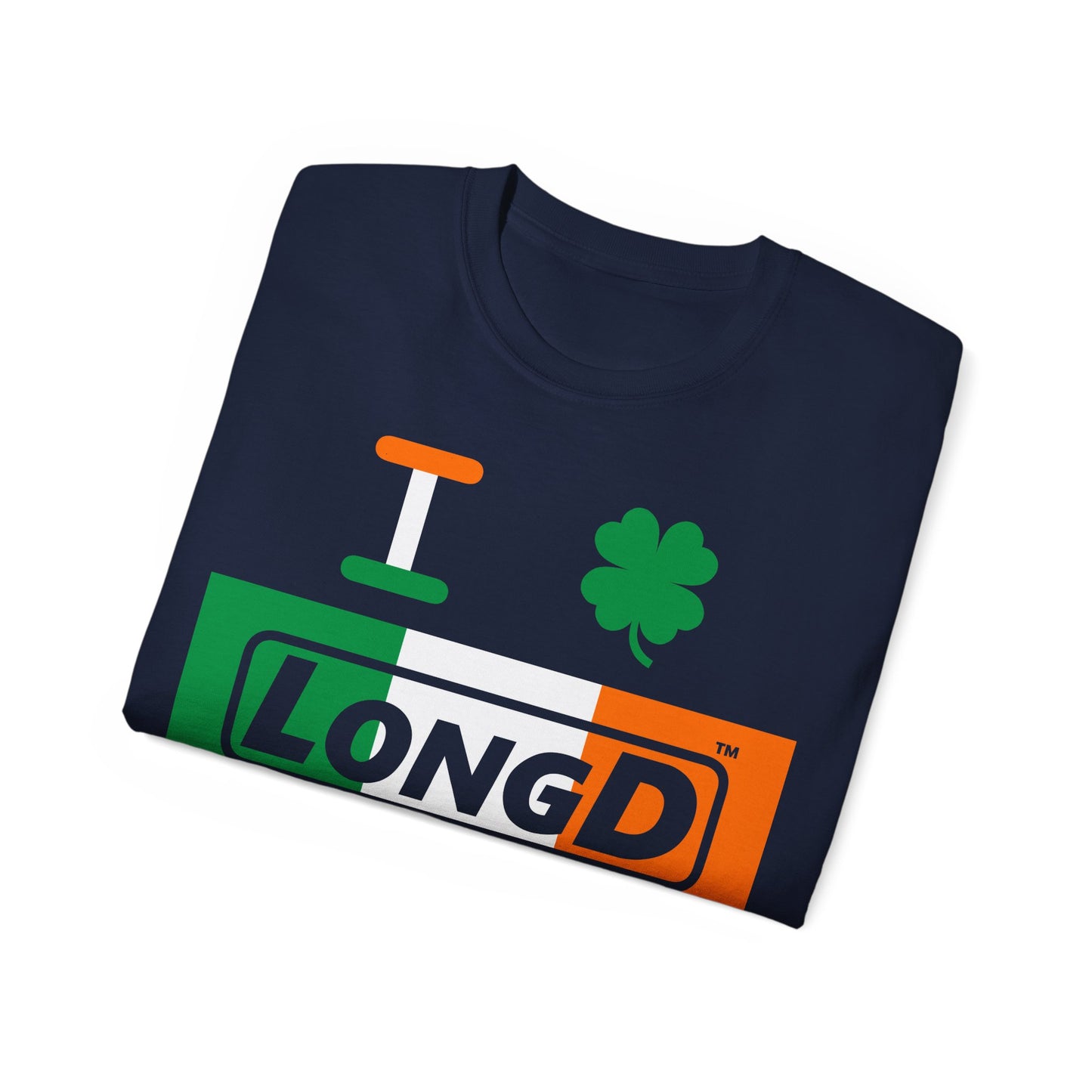 I Clover LongD® Logo Cotton Tee (St. Patrick's Day -Irish Green, White and Irish Orange negative thirds with 4-leaf clover)