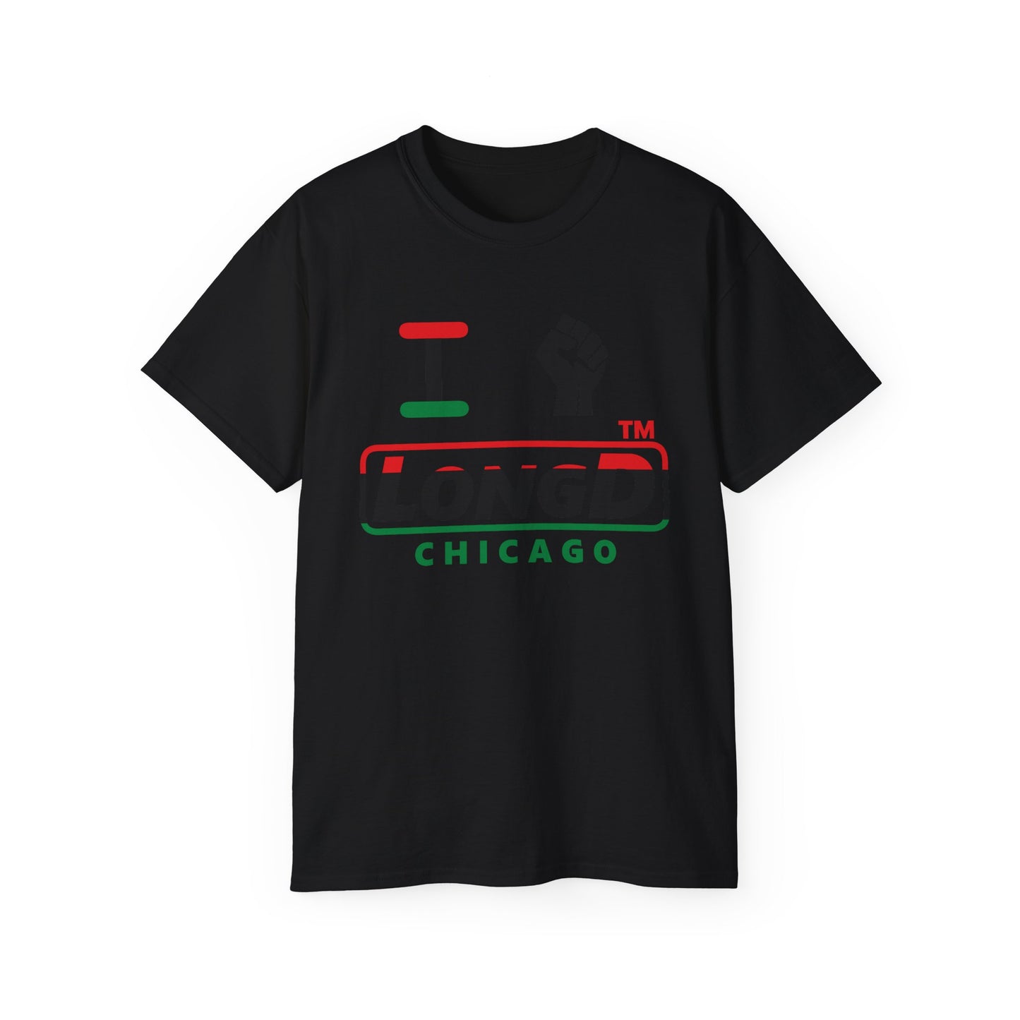 I fist LongD positive horizontal 3-striped Chicago logo cotton tee